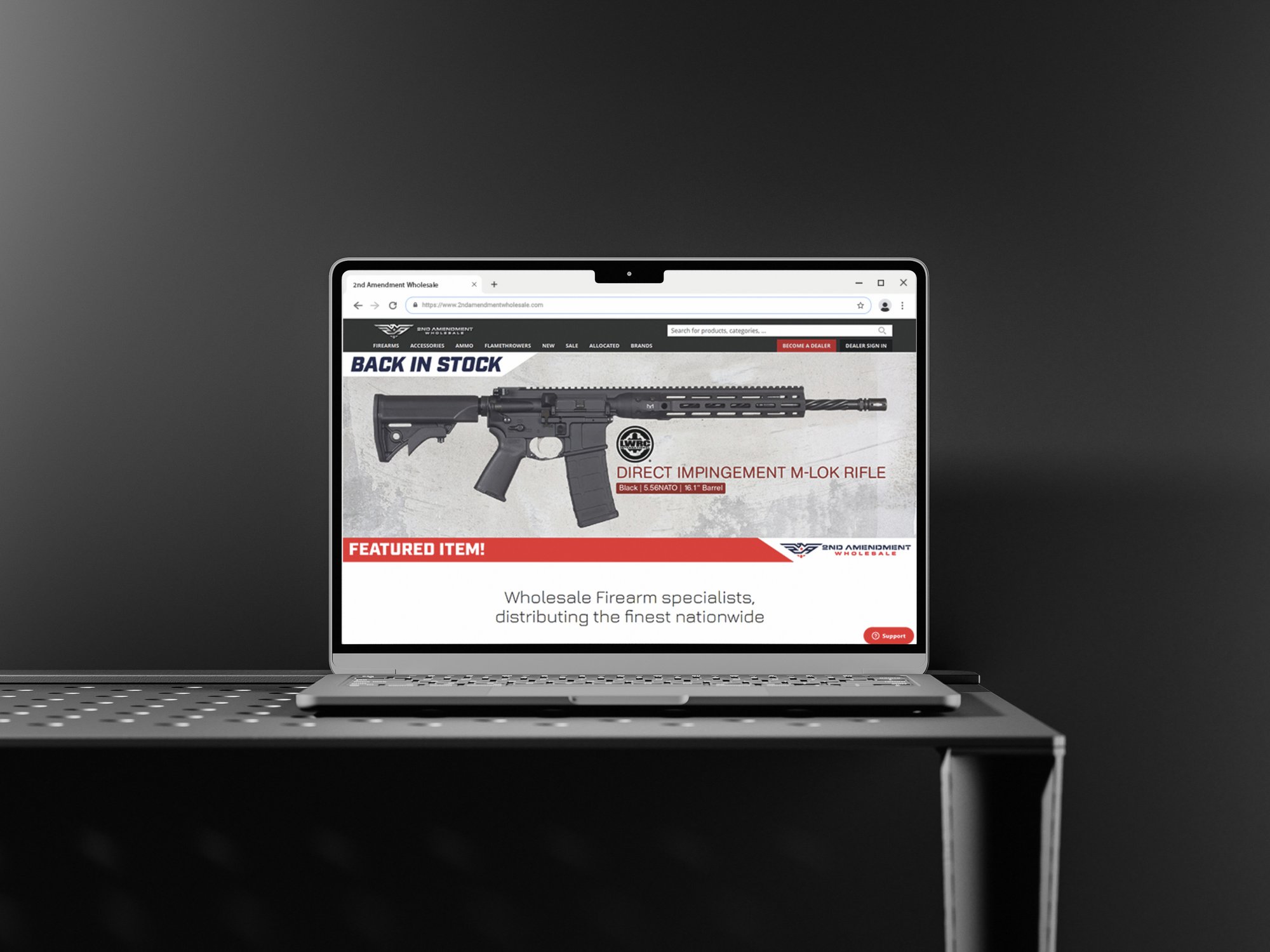 2nd amendment wholesale website on a laptop screen