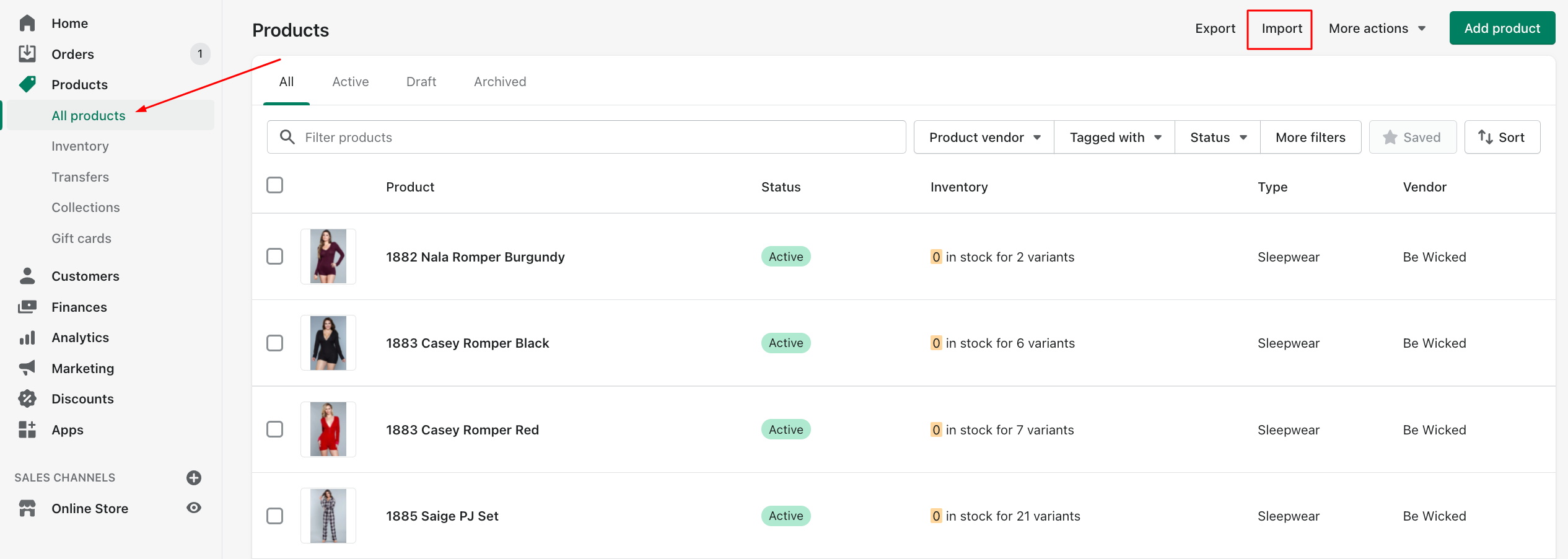 Shopify product import