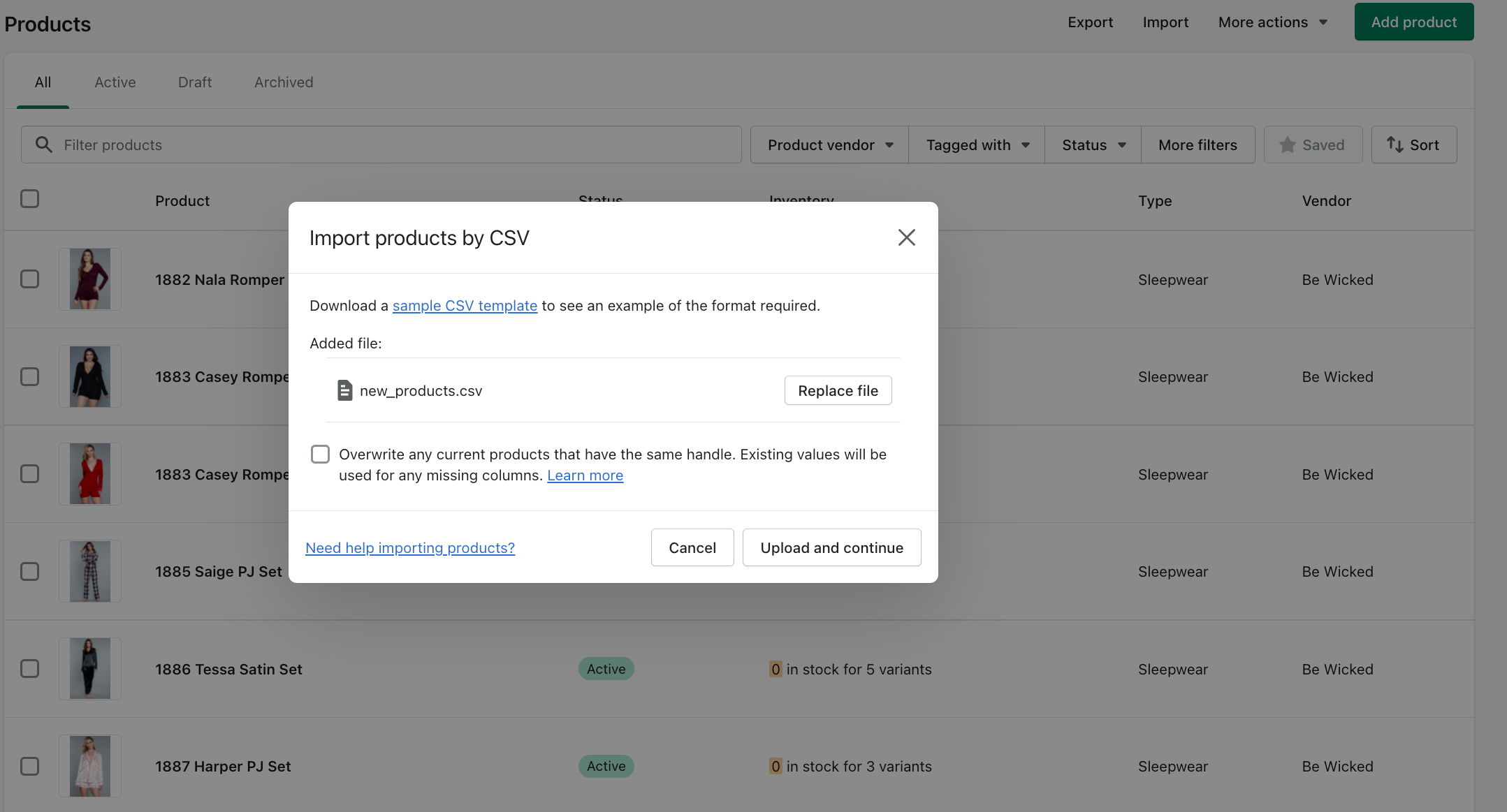 Shopify product import add file
