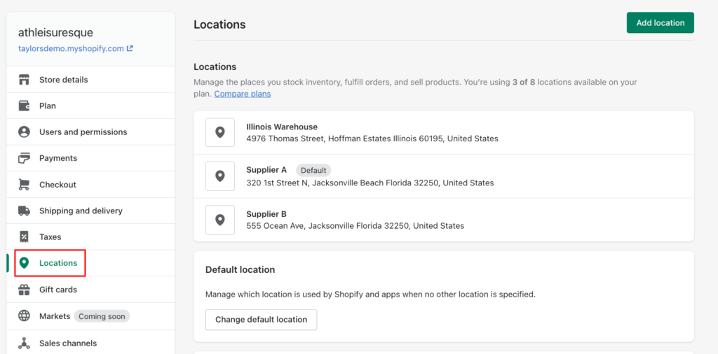 Shopify locations