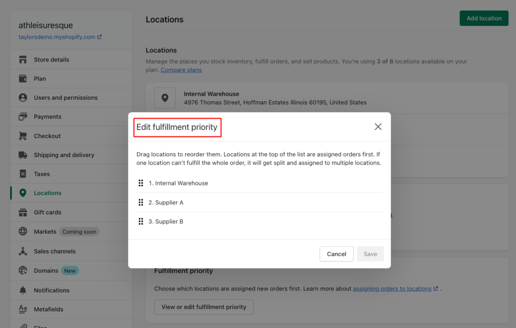 Shopify location fulfillment priority