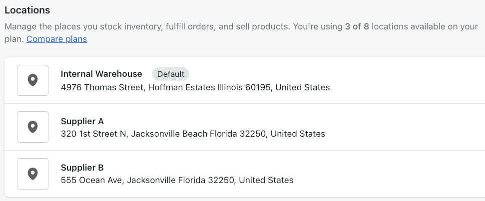 Set default Shopify location