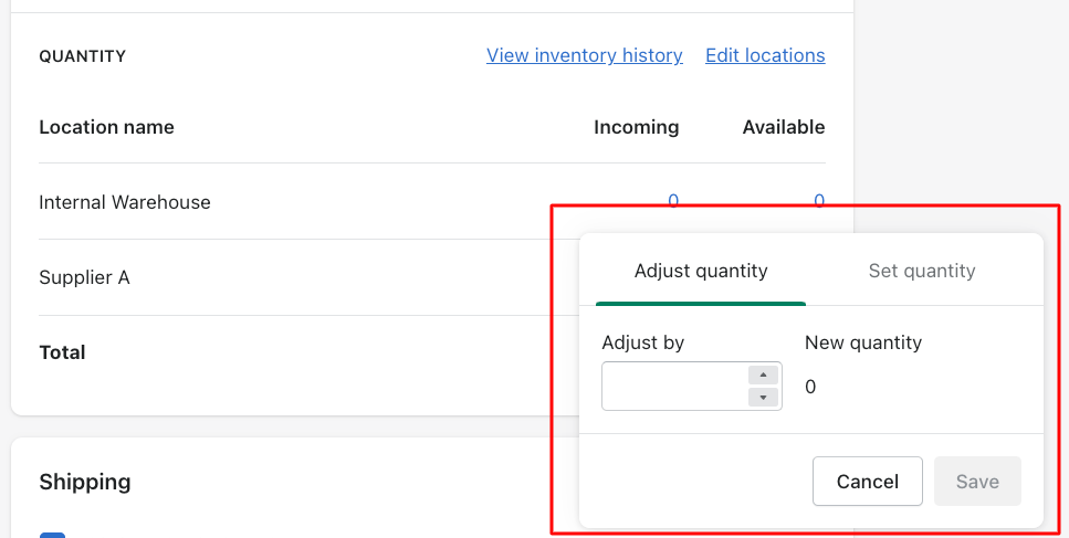 Shopify inventory quantities 