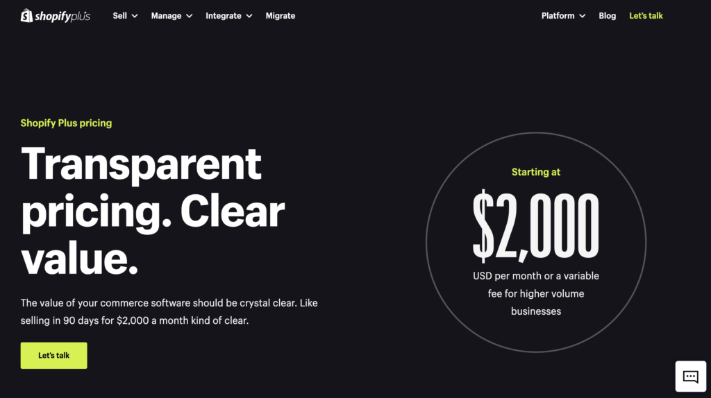 Shopify Plus homepage