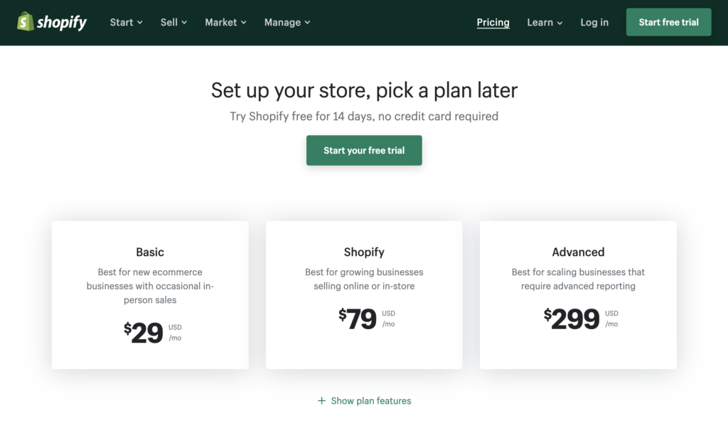 Shopify pricing plans